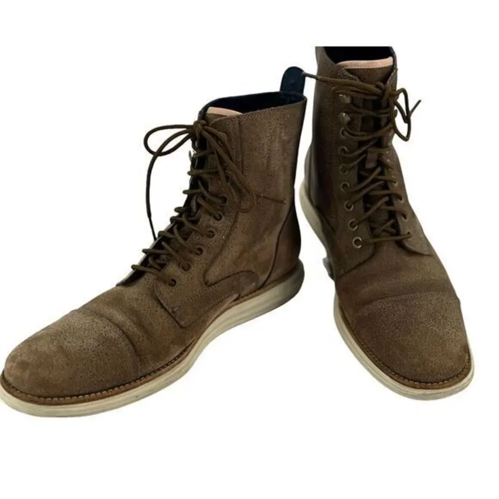 Cole Haan Lunargrand Lace Combat Cap Toe Boots Beige Suede Mens Size 10 M C12018